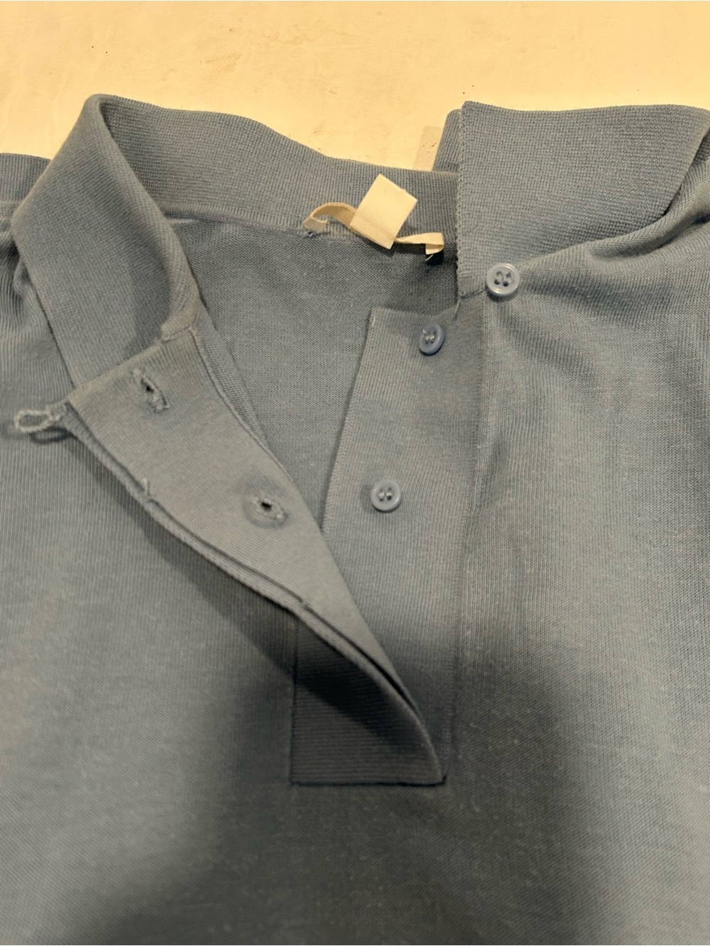 COS Open Collar Short Sleeve Polo Sweater Steel Blue Minimalist Preppy Medium - Picture 12 of 12